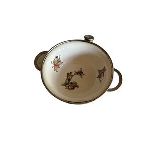 Vintage Enamel Baby Feeding Bowl With Musical Animals Design